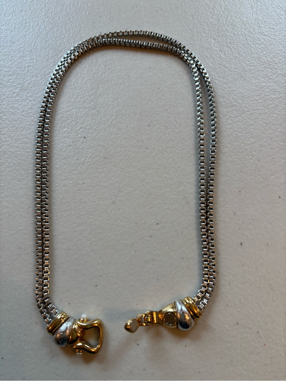 Park Lane Silver Double-Chain Necklace with Gold and pearl Accent magnetic Clasp - Picture 2 of 5